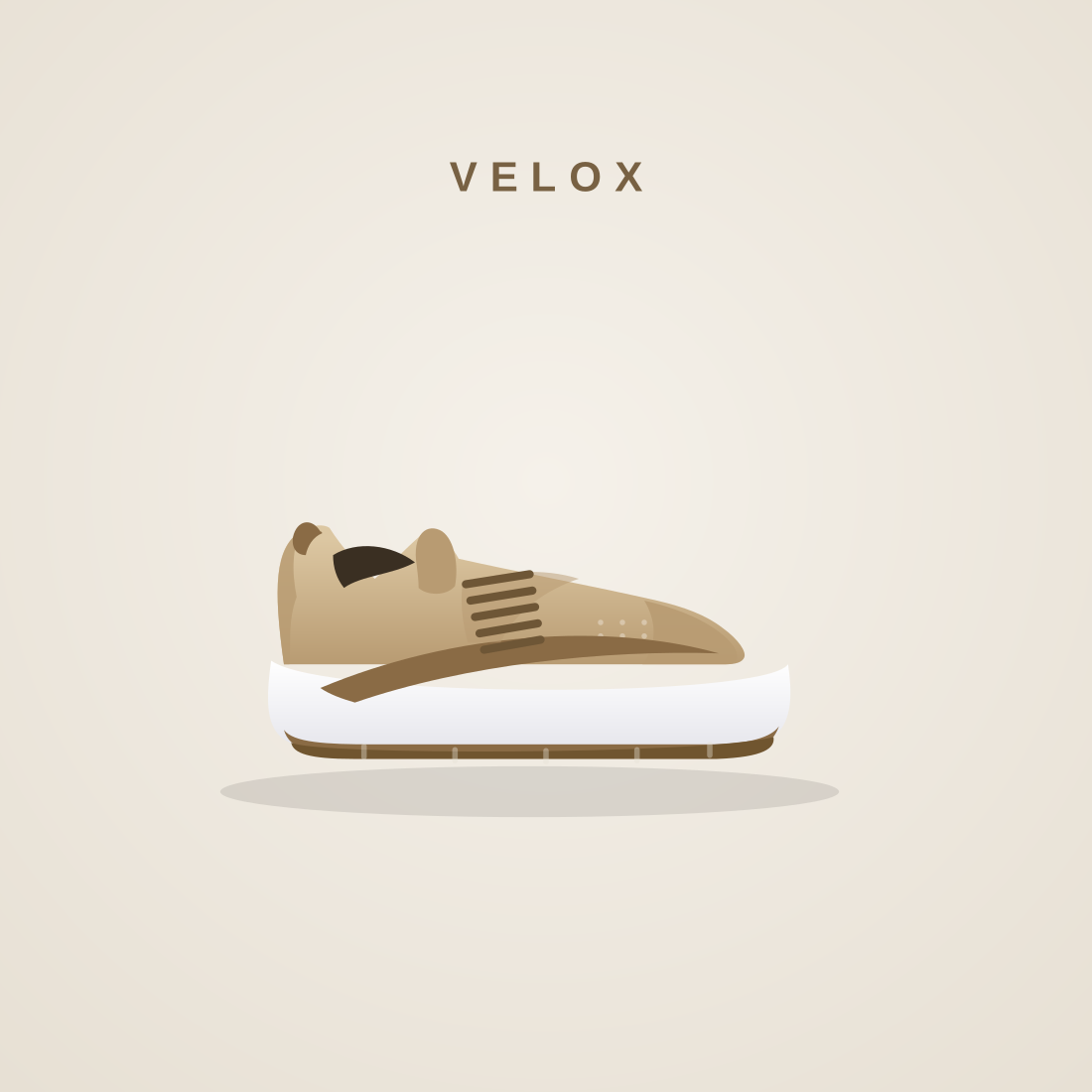 VELOX Street Classic lifestyle sneaker with textured panels and a warm gum sole, shown in a side profile.